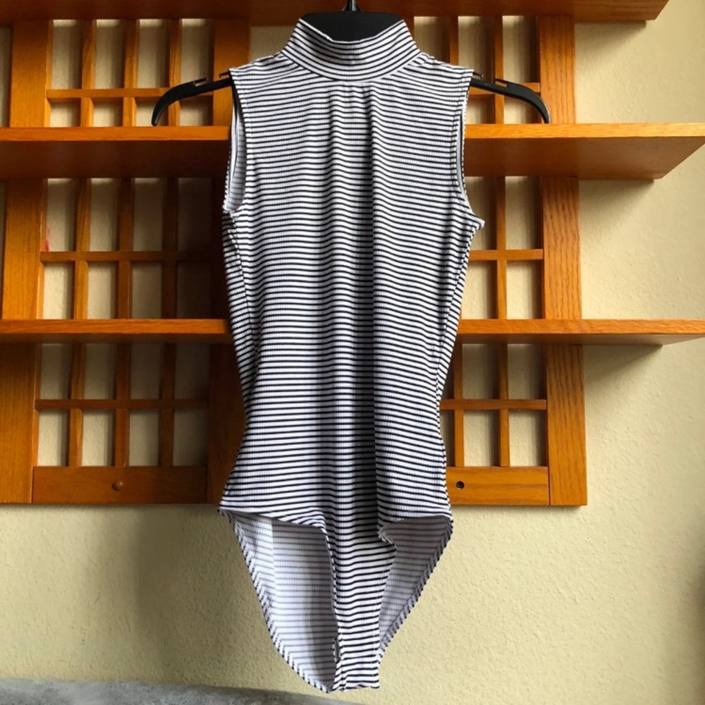 H&M striped bodysuit mock neck